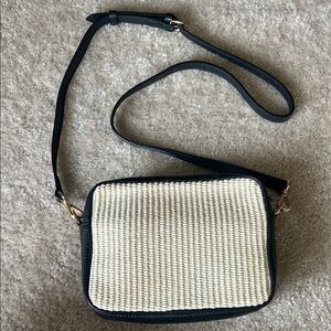 Quince Black Lined Raffia Women's Crossbody Bag